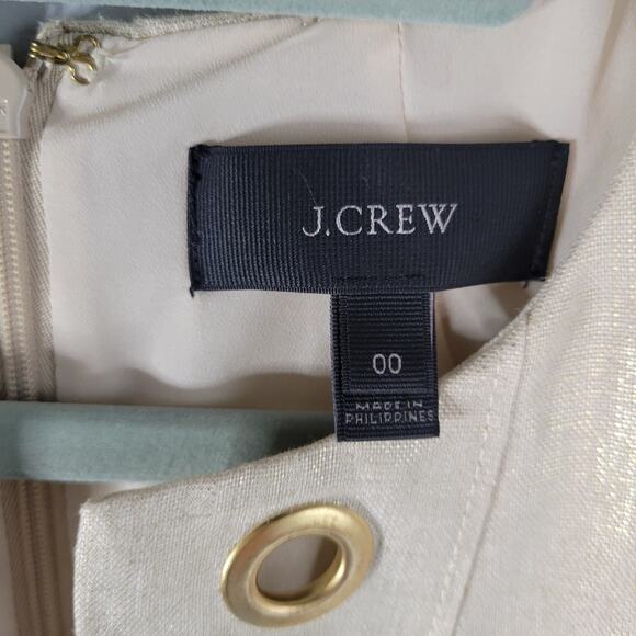 J. Crew Beige Golden Metallic Sleeveless Linen Shift Tunic Dress Pockets Sz. 00 - Picture 6 of 10